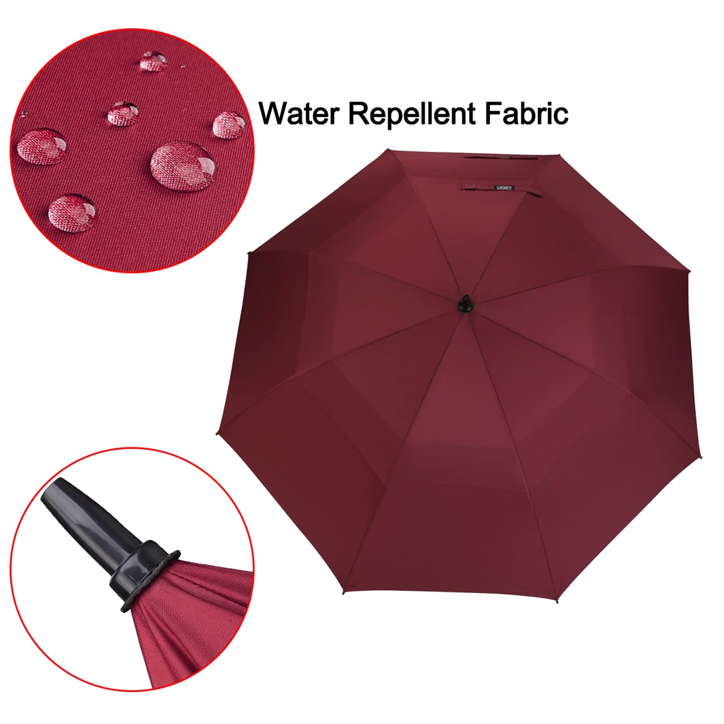 G4Free 54 Inch Automatic Open Golf Umbrella Windproof Extra Large Oversize Double Canopy Vented Windproof Waterproof Stick Umbrellas for Men (Wine Red)