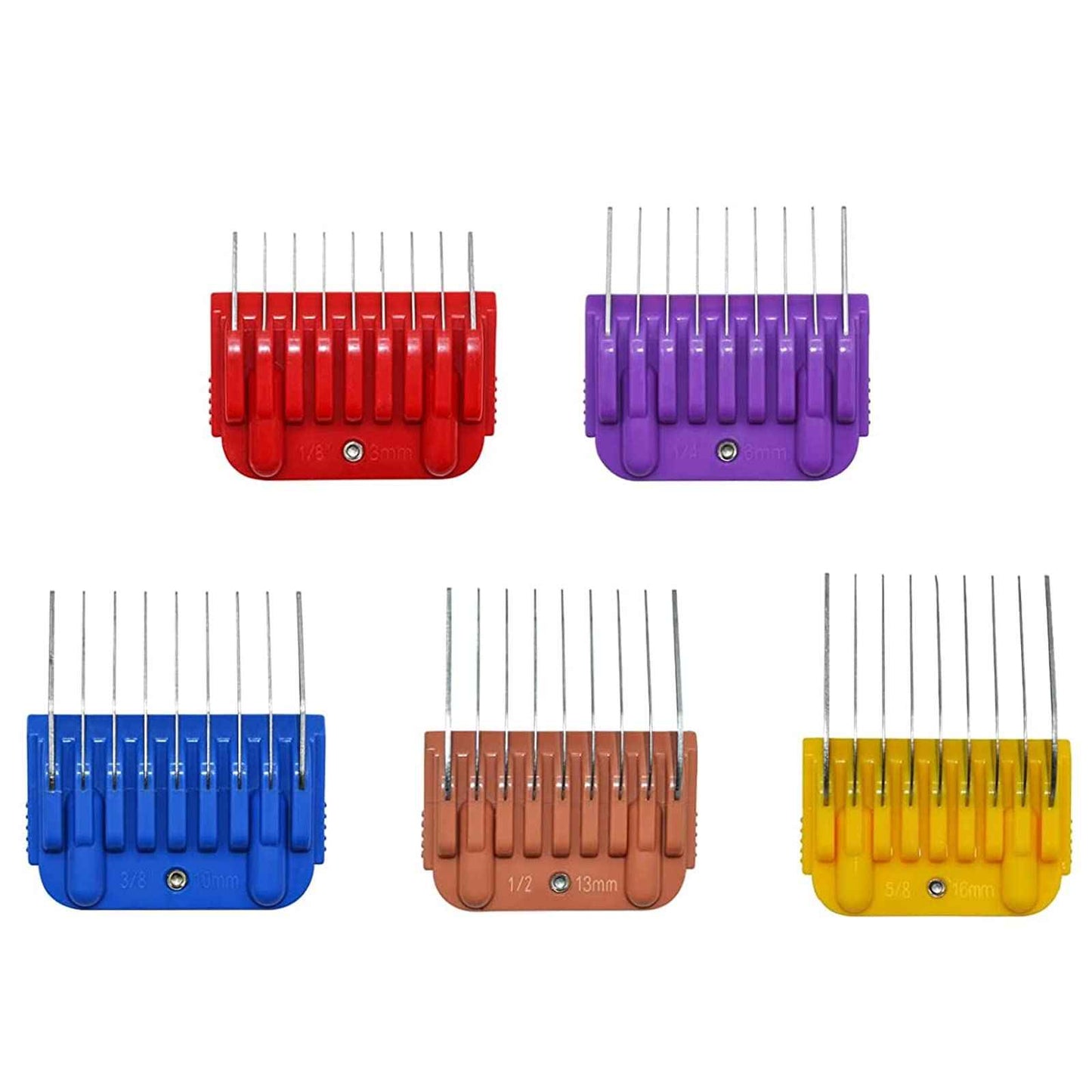 Animal Stainless Steel 5 Color Dog Guide Comb Set,Cutting Length 1/8"-5/8" for 10#/15#/30# A5 Detachable Blade,Compatible with Andis, Oster A5, Wahl KM Series Clipper Guards