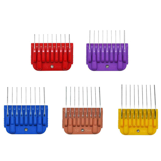 Animal Stainless Steel 5 Color Dog Guide Comb Set,Cutting Length 1/8"-5/8" for 10#/15#/30# A5 Detachable Blade,Compatible with Andis, Oster A5, Wahl KM Series Clipper Guards