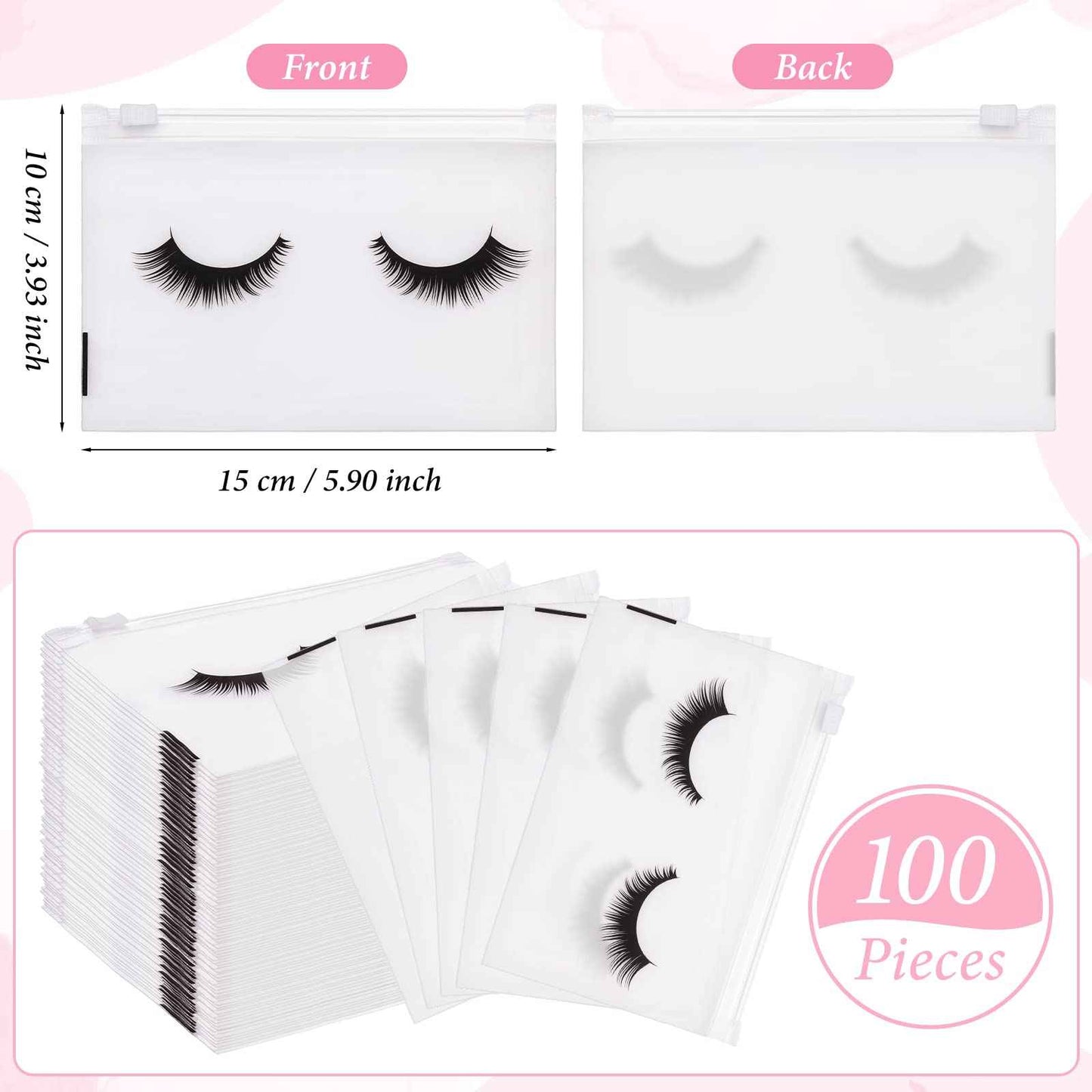 Noverlife 100PCS Eyelash Makeup Bags - Waterproof Plastic Makeup Bags with Zipper, Toiletry Pouch Cosmetic Bags for Clients