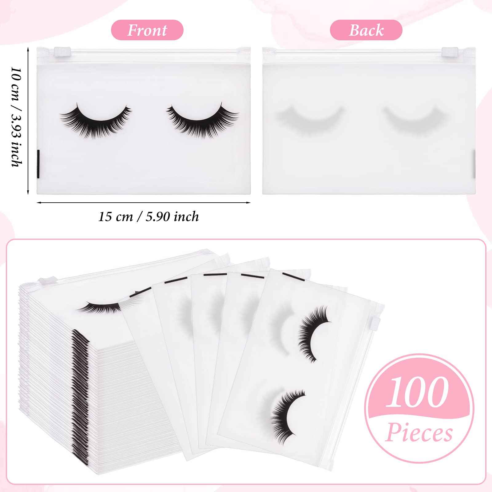Noverlife 100PCS Eyelash Makeup Bags - Waterproof Plastic Makeup Bags with Zipper, Toiletry Pouch Cosmetic Bags for Clients