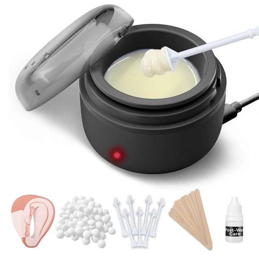 SUERBEATY Ear Nose Wax Kit Men, Nose Hair Waxing Kit for Men, Ear Hair Removal Wax 100g, 20 Pcs Nose Applicator, 15-20 Times, Usb Rapid Heating, Constant Temperature, Painless, Black