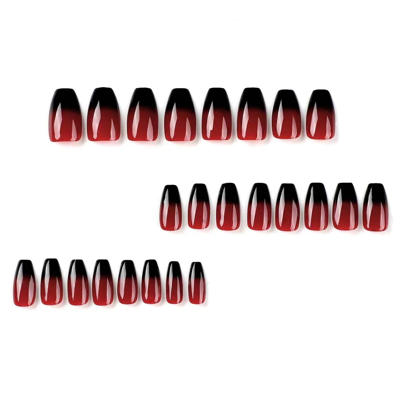 Magrace Press on Nails Medium Coffin Fake Nails Tips Wine Red False Nails Press on 24 Pcs Stick on Nails for Women and Girls (A-9)