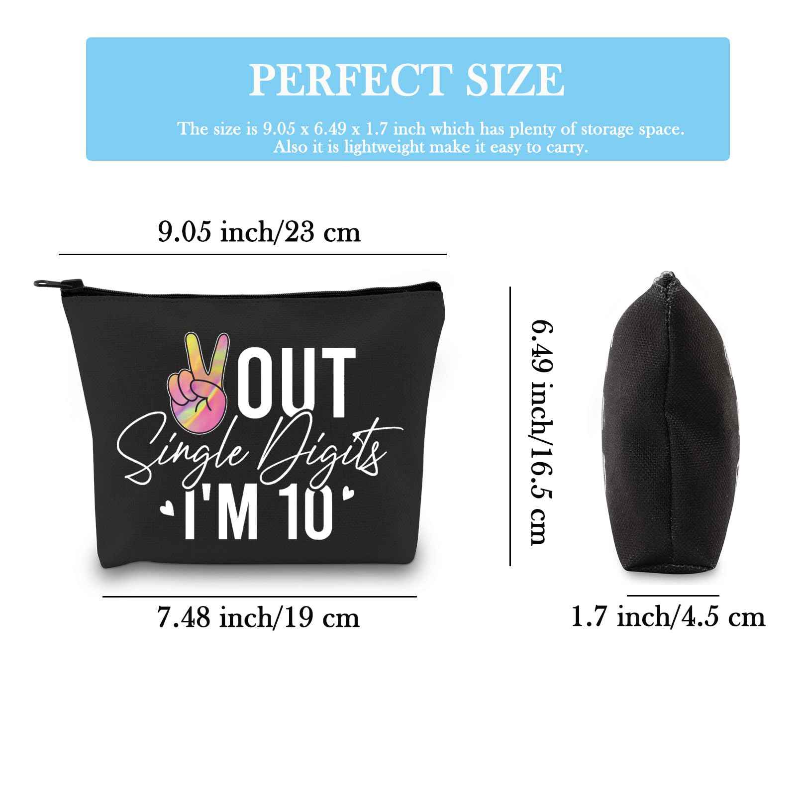 GJTIM Tenth Birthday Gift Double Digit Birthday Gift Peace Out Single Digits I’m 10 Makeup Bag (Out Single Black)