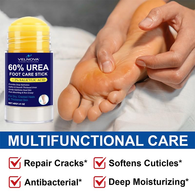 Velnova 60% Urea Foot Care Stick with 2% Salicylic Acid – Callus Remover & Intensive Moisturizer, 1.41 oz