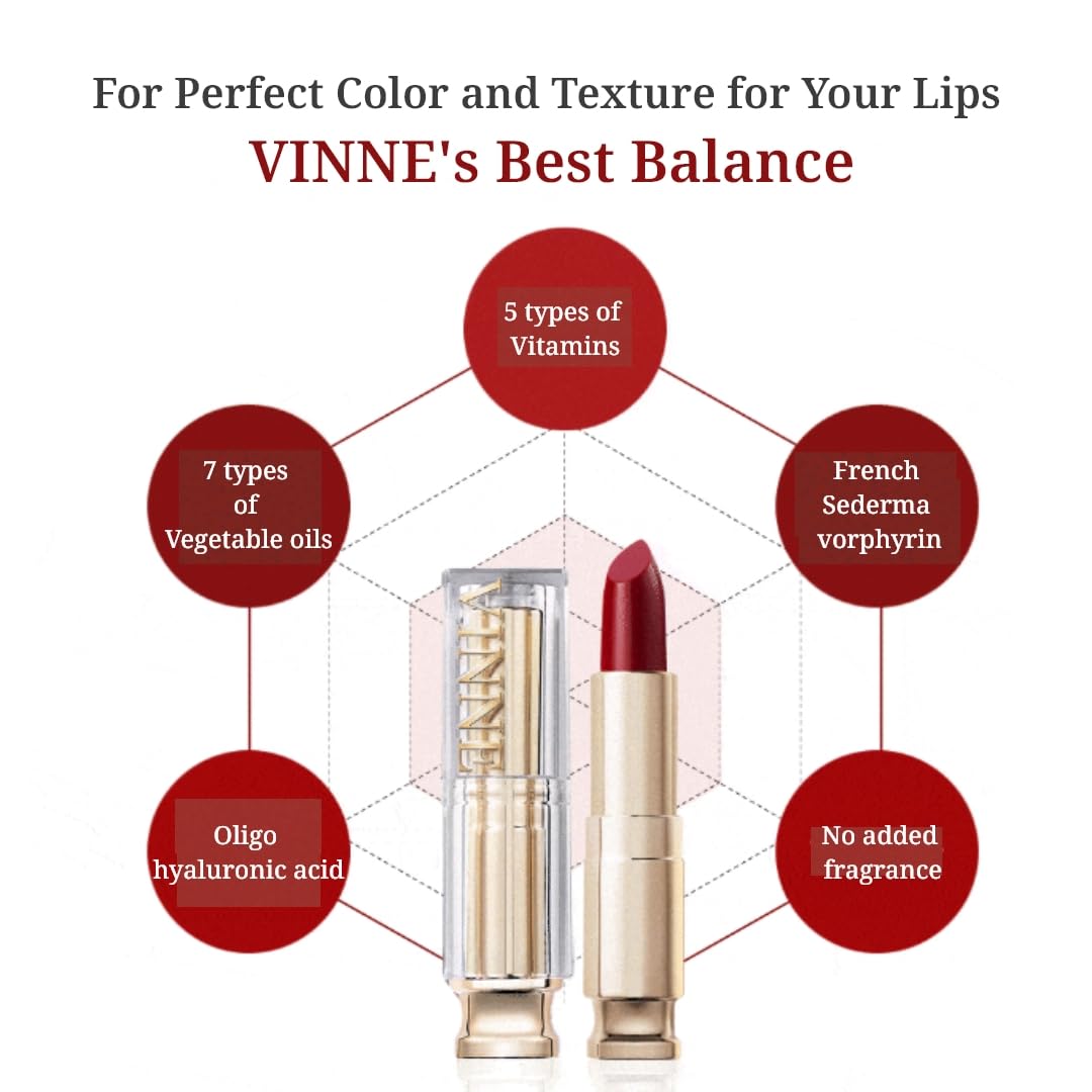 VINNE Plumping Glow Tint Lip Balm: Makeup Vegan-Certified by Italy's V-LABEL, 5-in-1 Function with (Midnight Rose)