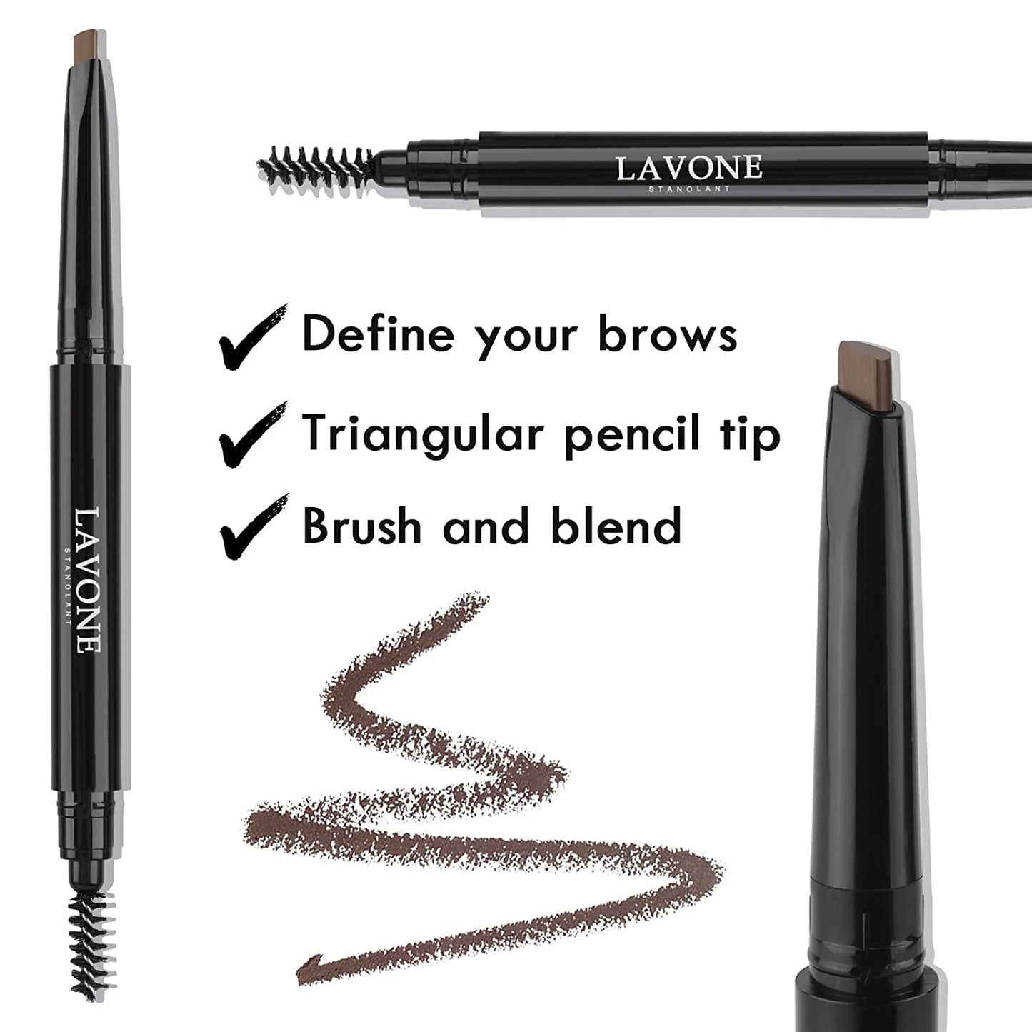 LAVONE Eyebrow Stamp Pencil Kit for Eyebrows, Makeup Brow Stamp Trio Kit with Waterproof Eyebrow Pencil, Eyeliner, Eyebrow Pomade, and Dual-ended Eyebrow Brush - Dark Coffee