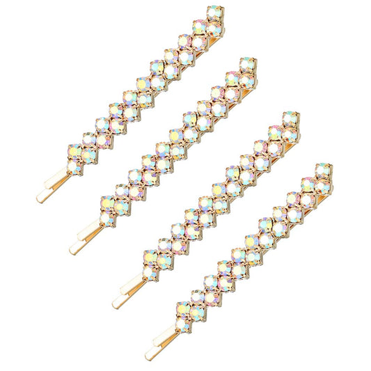 Beaupretty Fashion Hair Clip, 2 Pairs Rhinestone Bobby Pin for Women Ladies Hair Jewelry Accessories, Crystal Metal Hair Clips Diamond Wedding Bridal Hair Accessories