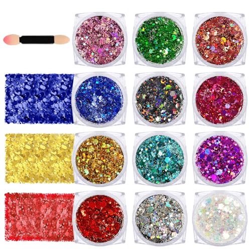 Body Glitter Gel - 12 Holographic Colors Chunky Glitter