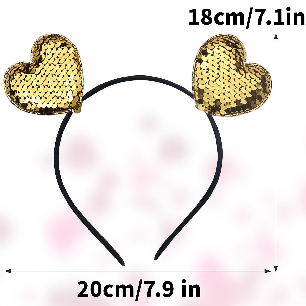 Valentine's Day Heart Headband Glitter Hair Hoop Yellow Love Sequins Hair Accessories Headdress For Women Girls Kids Valentine's Day Anniversary New Year Wedding Birthday Party