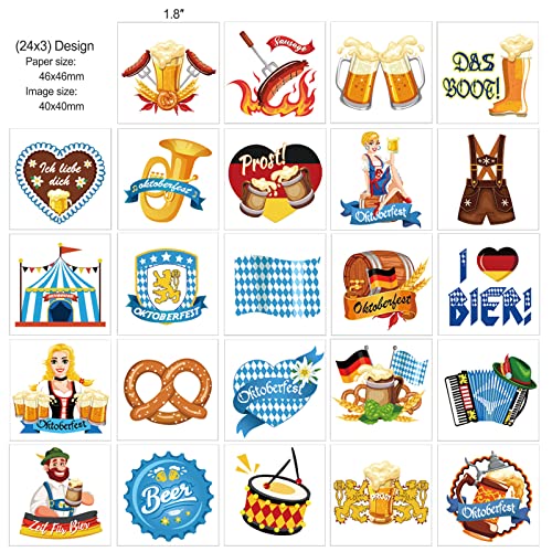 HOWAF Oktoberfest Temporary Tattoos, 72 pieces Oktoberfest Fake Tattoos for Kids, Waterproof Tattoos Stickers for Beer Festival Supplies, Bavaria Flag Themed Body Tattoos for Octoberfest Party Favors