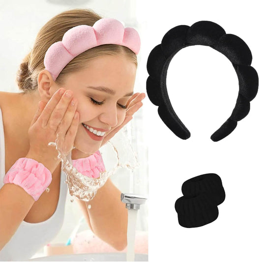 XMOSNZ Velvet Spa Headband Sponge Headbands Padded Soft Hairband for Women Fashion Hair Hoop Christmas Gifts Headwear Non Slip Thick Hair Accessory Head Wraps for Spa Wash Face Makeup Yoga (Black)