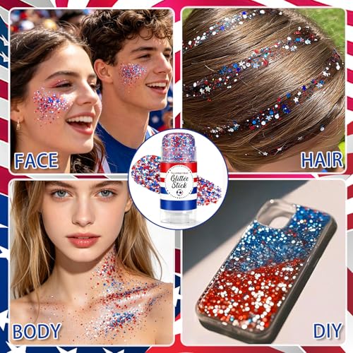 Patriotic Red White Blue Glitter Stick - 4th of July Makeup