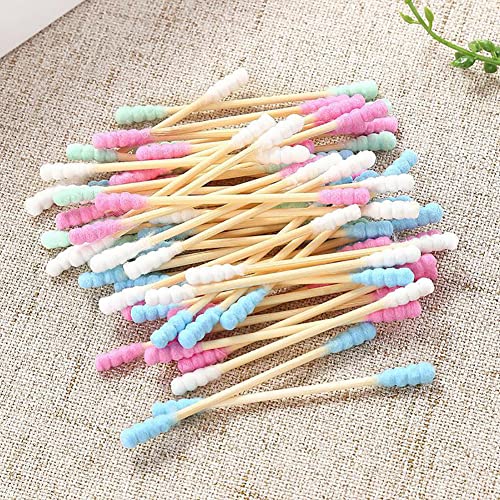 GSHLLO 200 Pcs Double Head Cotton Swabs Spiral Cotton Heads Ear Cleaning Blue