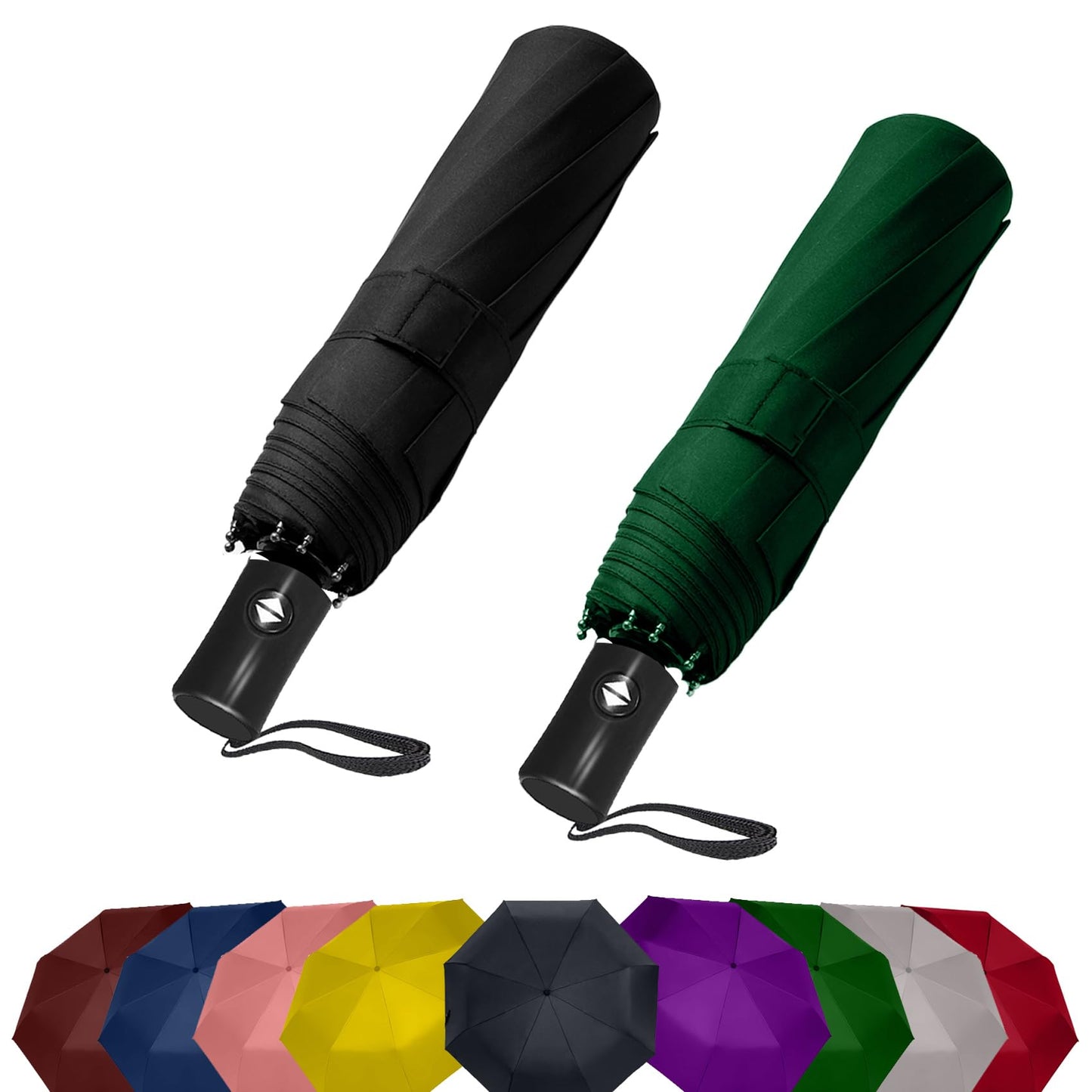 SIEPASA Two Packs Auto Open & Close Small Travel Umbrella Compact for Backpack-Umbrellas for Rain, Lightweight Strong Mini Portable Umbrellas for Men and Women. (Black & Green, 2 Pack)