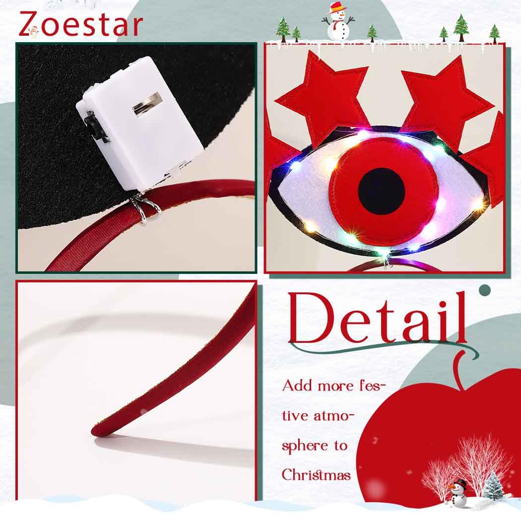 Zoestar Light Up Evil Eye Headbands Star Hair Bands Glowing Holiday Party Hair Accessories for Women