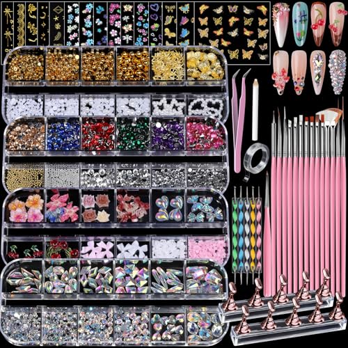 Teenitor All-in-One Nail Art Kit - Gems, 3D Charms, Brushes & Stand