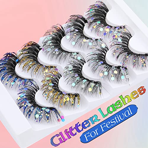 Zegaine Glitter Cat Eye False Eyelashes - 5 Pairs Wispy