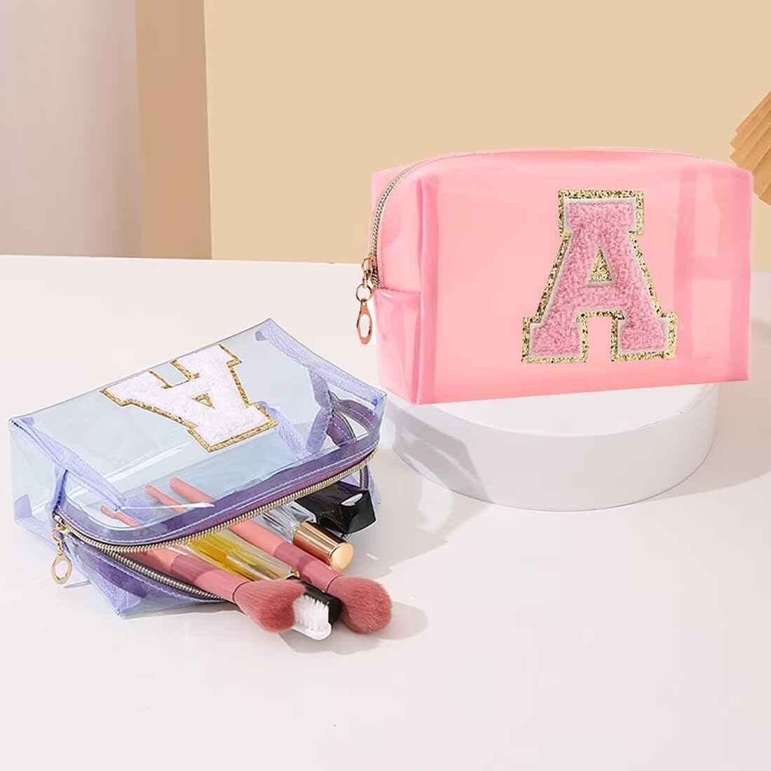 Makeup Bag for Women, Travel Initial Makeup Bag for Girls, Small Beach Makeup Bag, Teen Girl Gifts, Waterproof Cosmetic Bag, Birthday Gifts for Women, Personalized Makeup Bag Organizer-Purple A