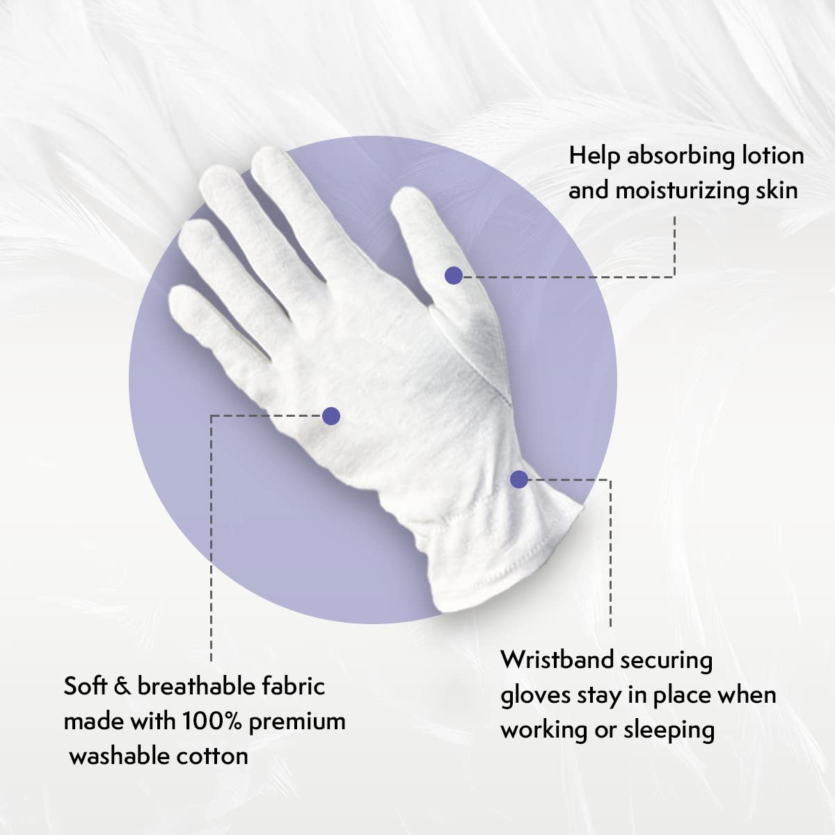 Rayuu Moisturizing Cotton Glove for Dry Hand Treatment, Nighttime Sleeping Gloves for Eczema, Dry Sensitive Irritated Skin, Hands SPA, Lightweight, Durable and Reusable, Mitten (M - 7 Pairs)