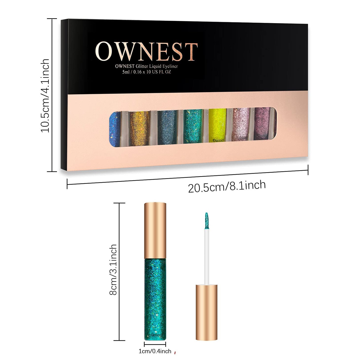 Ownest 10 Colors Liquid Glitter Eyeliner Set, Metallic Shimmer Glitter Eyeshadow, Long Lasting Waterproof Shimmer Sparkling Eyeliner Eye Shadow-10pcs(B)