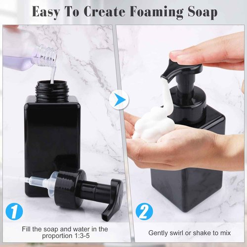 3 Pack 15oz/450ml Foaming Soap Dispenser Plastic Foam Pump Bottle Refillable Liquid Soap Container for Shampoo Body Hand Wash Bathroom Kitchen Sink - Black