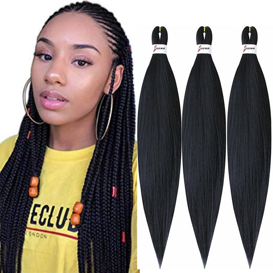 BALINGHAIR Pre Stretched Braiding Hair Extensions Ombre Black to Gray Braids Hair Kanekalon Synthetic Hair 20 Inch(1B/Gray-3Pcs)