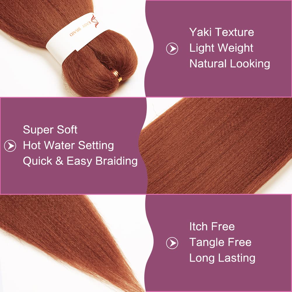 YDDM Pre Stretched Braiding Hair 14 Inch 8Packs Ginger Braiding Hair Synthetic Kanekalon Braiding Hair Pre Stretched Soft Yaki Texture Itch Hot Water Setting Straight 350 Braiding Hair (14 Inch,350#)