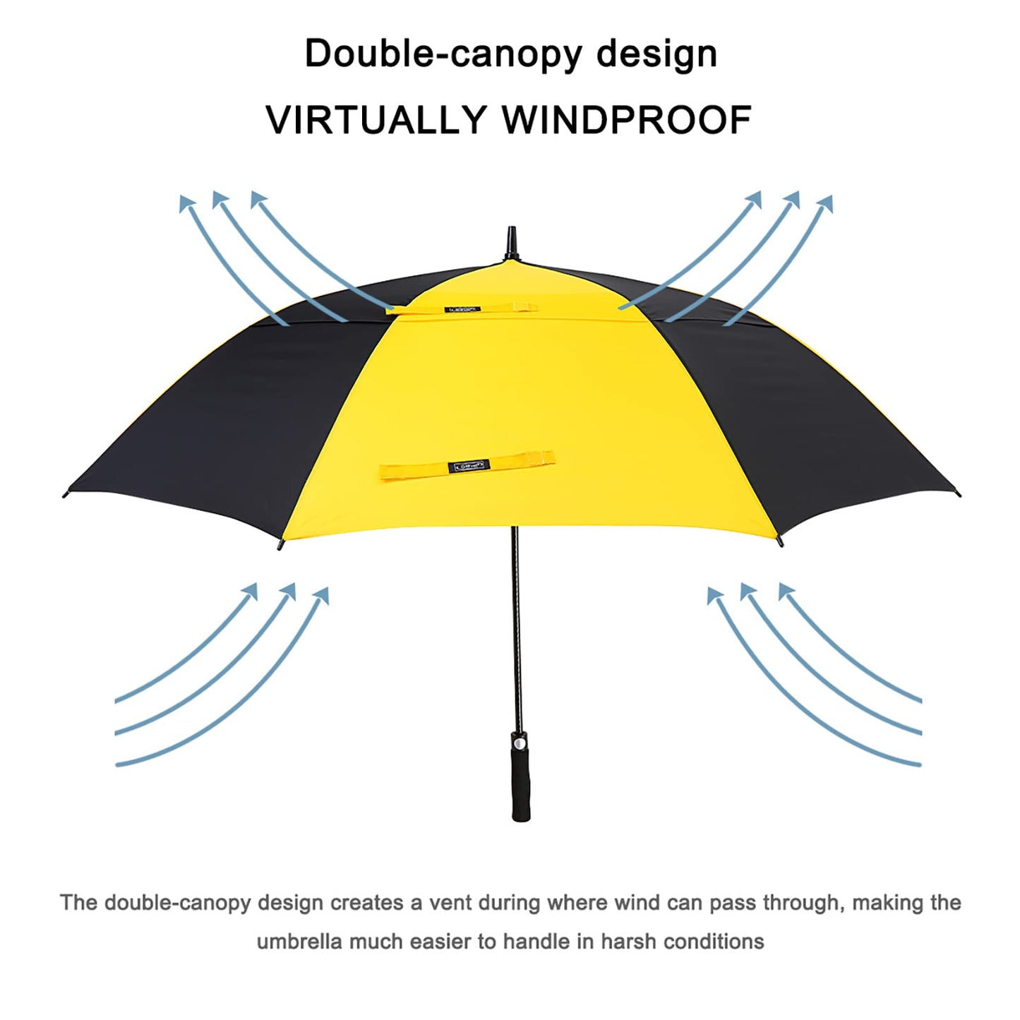 G4Free 54 Inch Automatic Open Golf Long Umbrella Extra Large Oversize Double Canopy Vented Windproof Waterproof Stick Umbrellas (Black/Yellow)