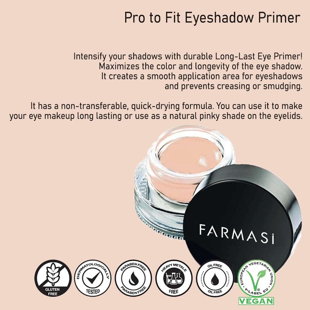 FARMASI Pro to Fit Eyeshadow Primer, Nude Eye Primer for Crease-Free Eyeshadow and Makeup Looks, Lasts All Day 0.11 fl. oz / 3 ml