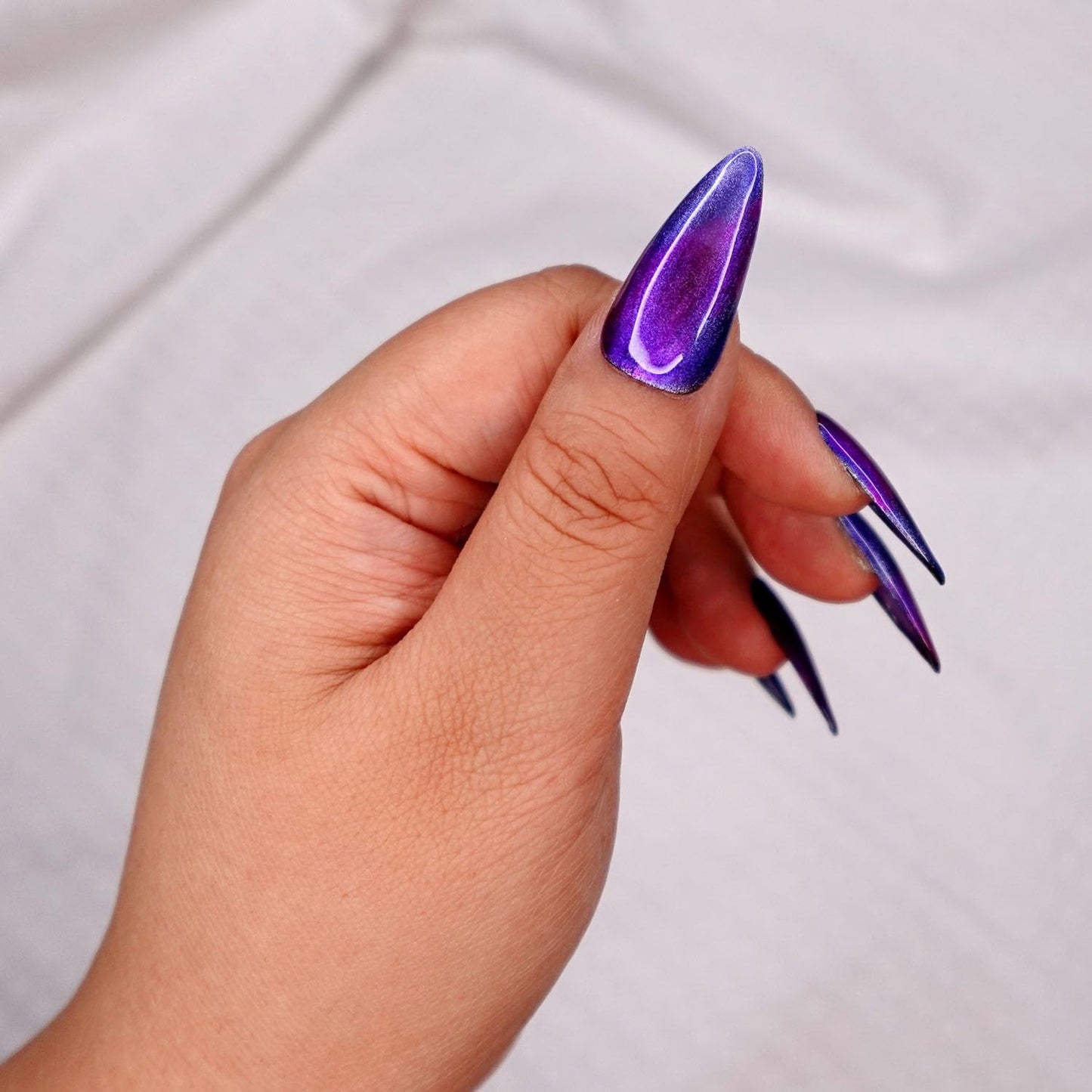 10 Pcs Handmade Press on Nails (Small, Dragon Heart - Blue and Purple Aesthetic Chrome/Stiletto) A125S