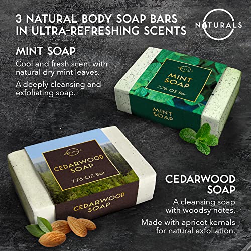 O Naturals Bar Soap for Men - 3-Pcs Mens Soap Bar - Natural Soap - Mens Soap - Body Men Soap Bars - Natural Soap for Men - Organic Men's Soap Bars - Exfoliating Bar Soap - African Black,Cedarwood,Mint