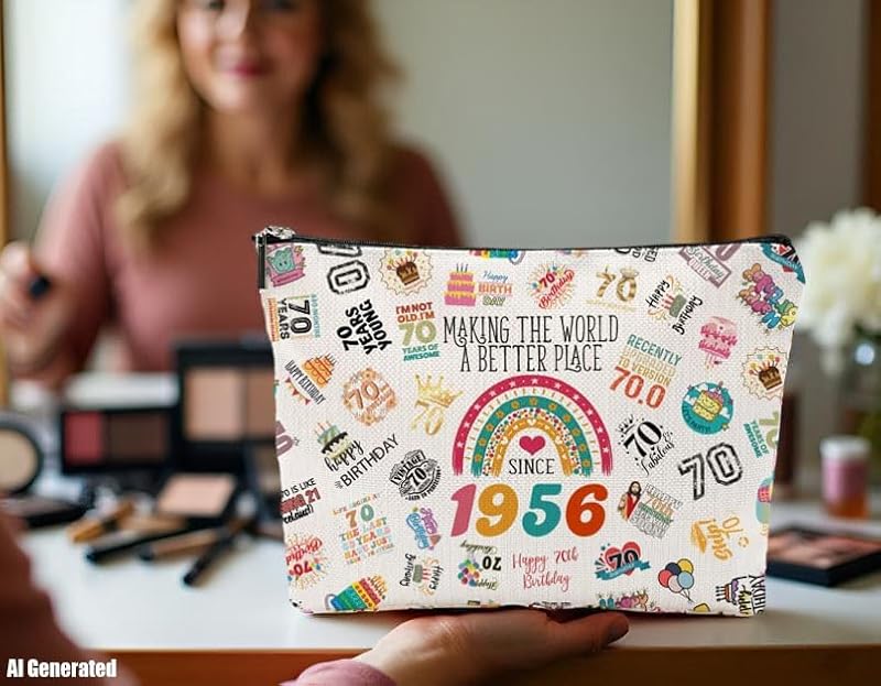 1956 Makeup Bag for 70th Birthday Gifts | Elegant Cosmetic Organizer