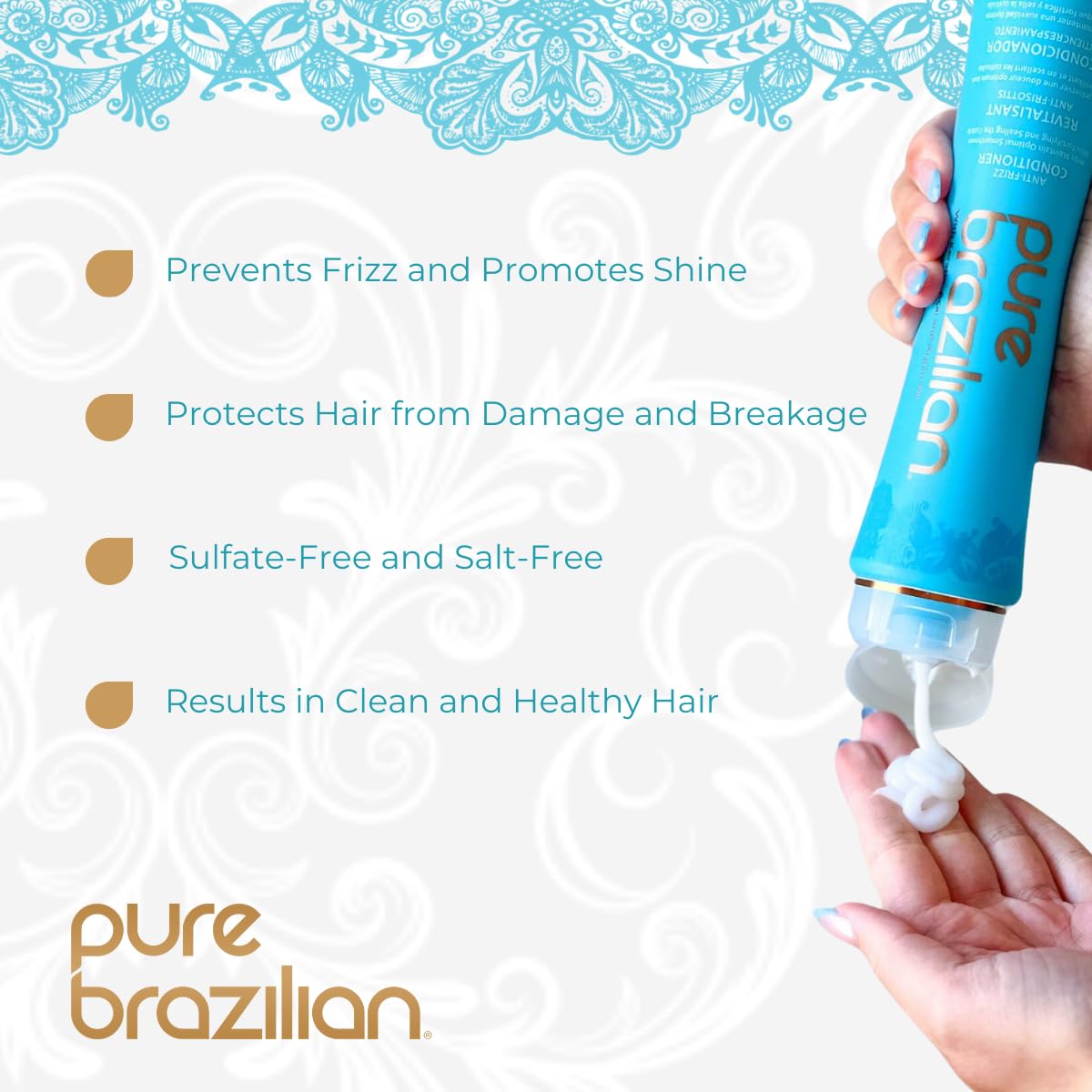 PURE BRAZILIAN Anti-Frizz Daily Conditioner with Keratin and Acai, Smoothing and Strengthening Complex for Shinier Hair without Frizz, 13.5 Oz