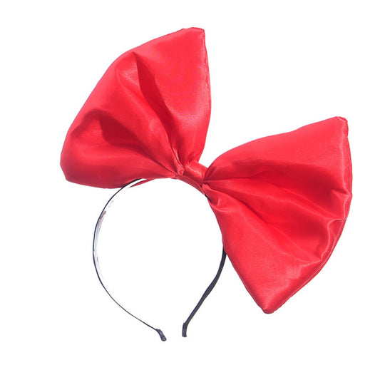 Xansema Women Large Bow Headband, Cute Big Bowknot Hairband Girls Sequins Headwear for Halloween Birthday Party Cosplay (Satin-Red, one size)