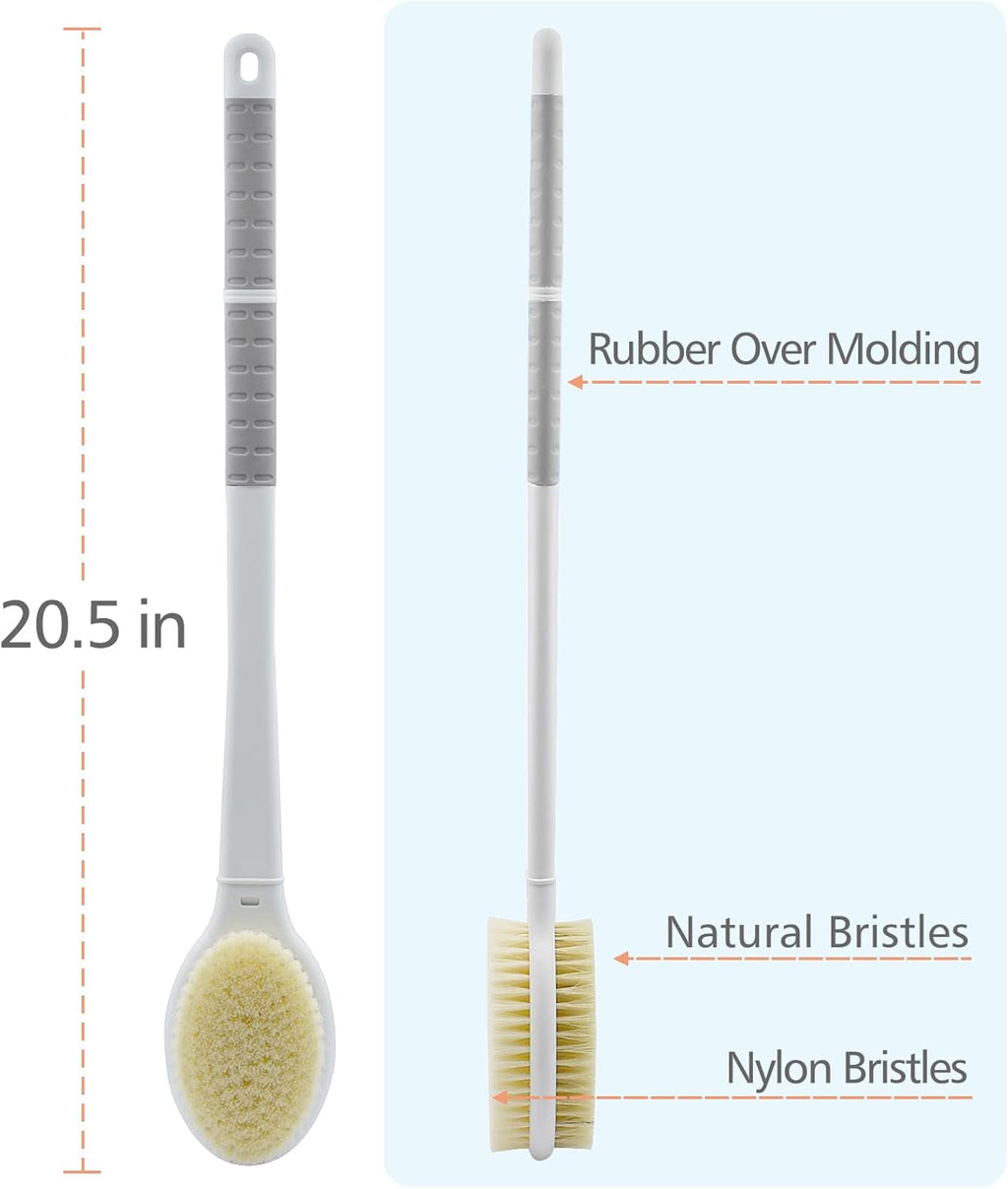 Shower Brush with Soft and Stiff Bristles,20.5" Extra Long Handle Dual-Sided Back Scrubber Bath Brush Body Exfoliator for Wet or Dry Brushing (Extra Long Handle)