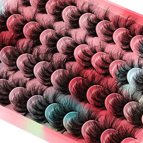 Newcally Lashes Mink False Eyelashes 20MM Long Dramatic Fake Eye Lashes 5D Wispy Eyelashes Russian Strip Lashes Multipack 20 Pairs