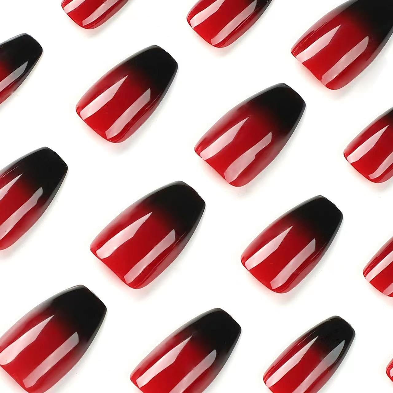 Magrace Press on Nails Medium Coffin Fake Nails Tips Wine Red False Nails Press on 24 Pcs Stick on Nails for Women and Girls (A-9)