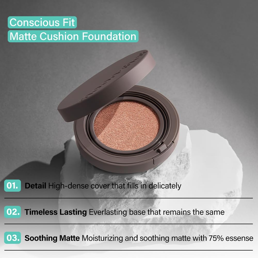 MOONSHOT KOREA Matte Fit Cushion Foundation Full Coverage Matte Finish, Breathable Makeup for Face, Long Lasting, Lightweight K-BEAUTY (21C Cosmic Peach, Matte Fit Cushion)