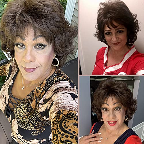 Dark Brown Curly Wig with Bangs - Short Synthetic Hair for Women