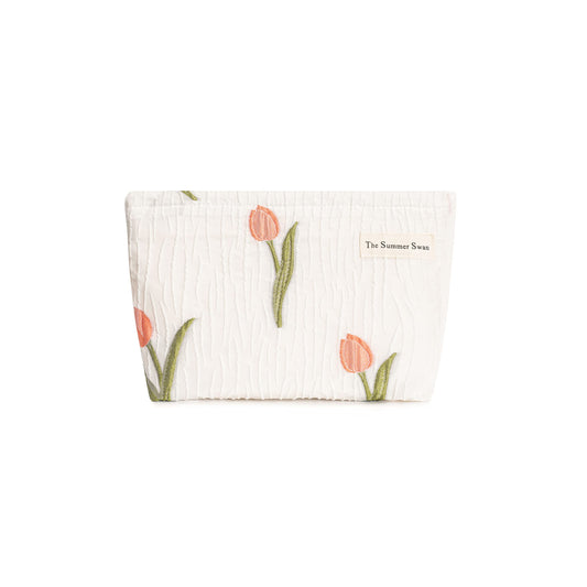 The Summer Swan | Large Aesthetic Makeup Bag | Floral Makeup Bag | Mid-day Clutch | Period Kit Bag | Hygiene Bag | Skincare Bag | Cute Makeup Bag (Tulip)