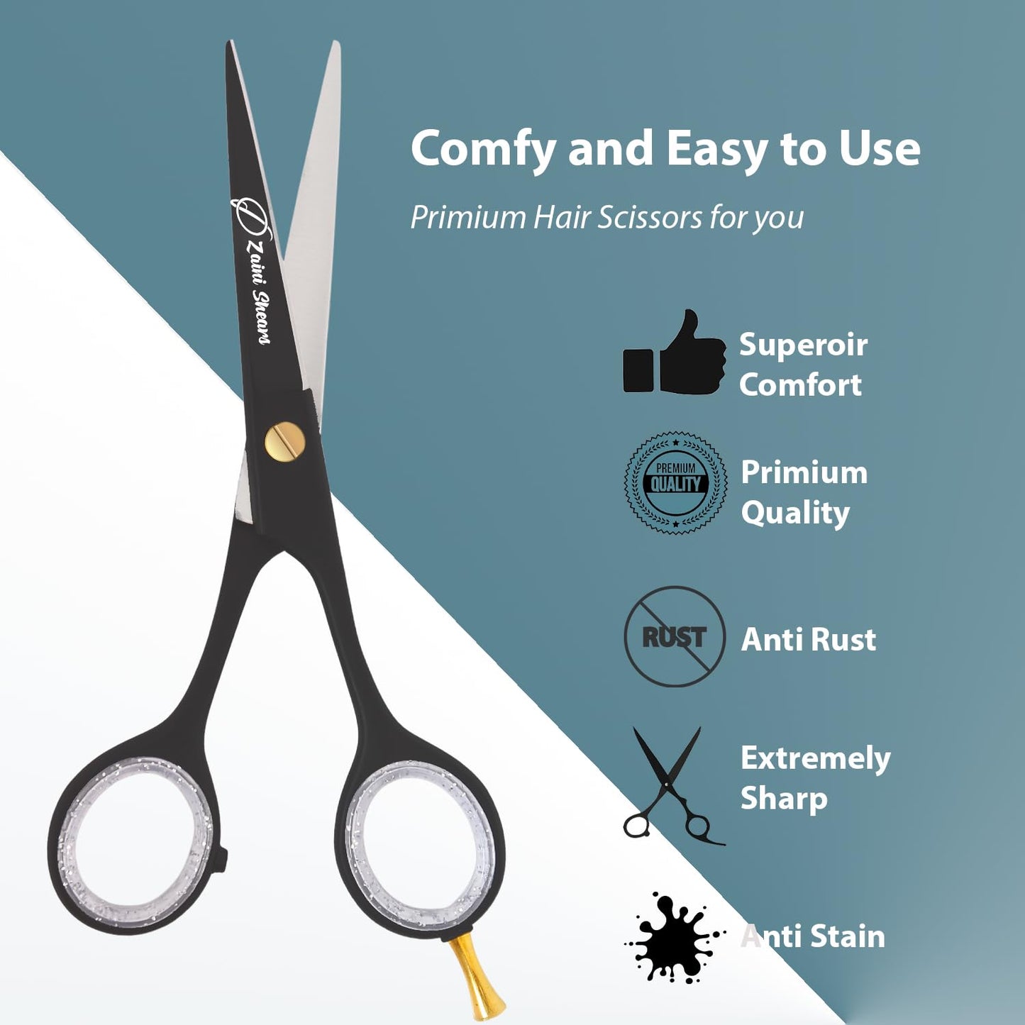 Hair Cutting Scissors Extremely Sharp Right-Hand Razor Edge - 5.5” Overall Length,Made of 420c Japanese Stainless Steel Salon Scissors Professional Barber Haircut Scissors (black gold, 5.5'')