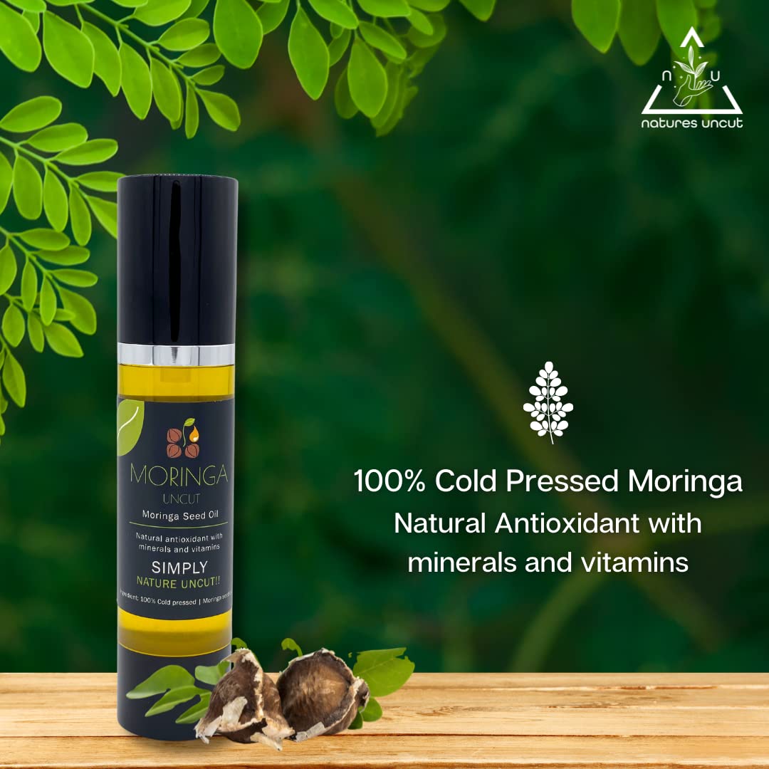 Nature's Uncut Organic Moringa Oil for Skin and Hair, 100% Pure Natural Oil for skin, Soothes and Tightens Skin, Face Moisturizer, Acne Treatment, Eczema & Psorias, Hair Care, 30ml