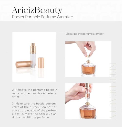 AricizBeauty Travel Refillable Perfume Fragrance Atomizer 0.17fl.oz/5ml. Cologne Pocket Recyclable Portable Sprayer Bottle. Mini Scent Pump Case Dispenser Perfume Container (DEEP GREY + ROSE GOLD)