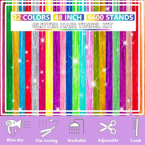 Hair Tinsel Kit 22 Colors 8800 Strands with Tools