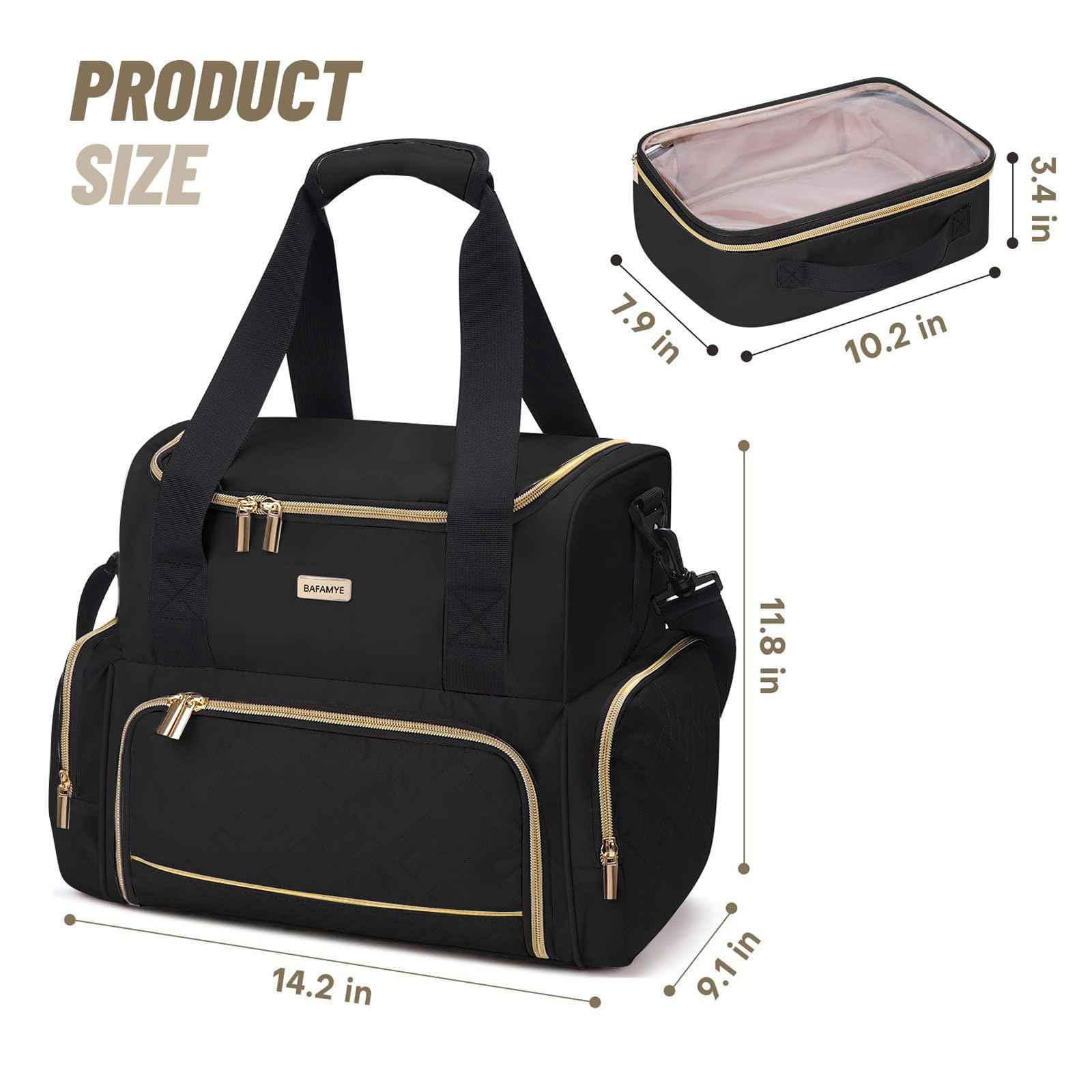 BAFAMYE Large Makeup Travel Cosmetic Bag with 2 Removable Case, Double Layer Big Travel Make Up Organizer Case, Toiletry Bag for Women, Train Cases Bags