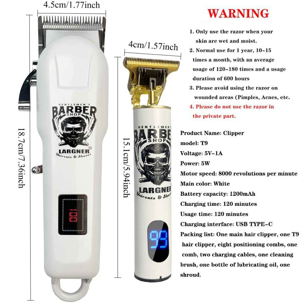 Largner Professional Barber Shaver Set, Hair Clippers for Men, Cordless Beard Trimmer & Electric Razor Shavers for Men, Rechargeable Set Barber Hair Cutting Kit Men's Grooming Kit