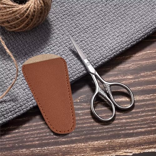 Facial Hair Small Grooming Scissors Tool Kit, Silver Stainless Steel Beauty Grooming Scissors for Men Women, with Synthetic Leather Case, for Beard, Moustache, Eyebrows, Nose, Ear Trimming(2 Pcs)