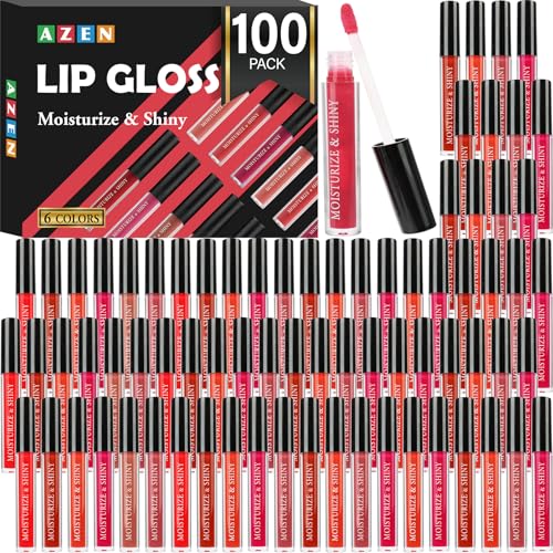 AZEN 100 Pack Lip Gloss Bulk Set, Shimmery Lip Gloss for Women and Girls With Rich Varied Colors, Valentines Gifts Easter Basket Stuffers