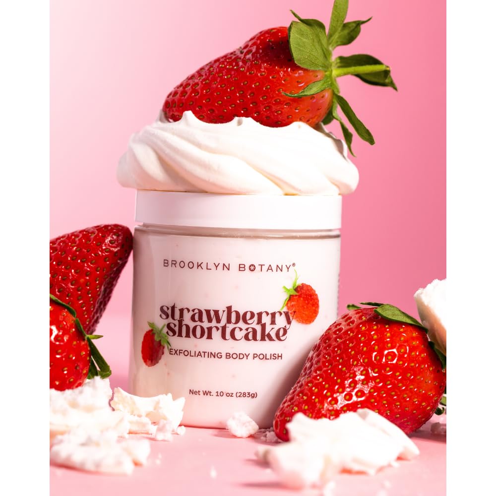 Brooklyn Botany Strawberry Shortcake Body Polish for Skin Care – Moisturizing and Gently Exfoliating Body Moisturizer Lotion for Smoother, Softer Skin – 10 oz